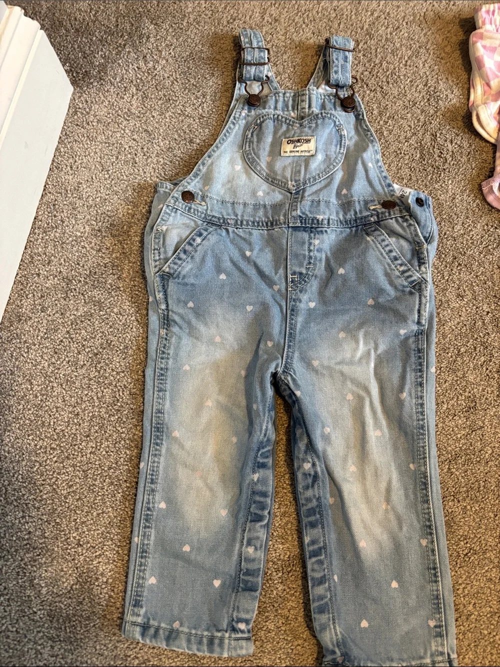 OshKosh B'gosh Light Blue Denim Overalls with Pink Heart Print